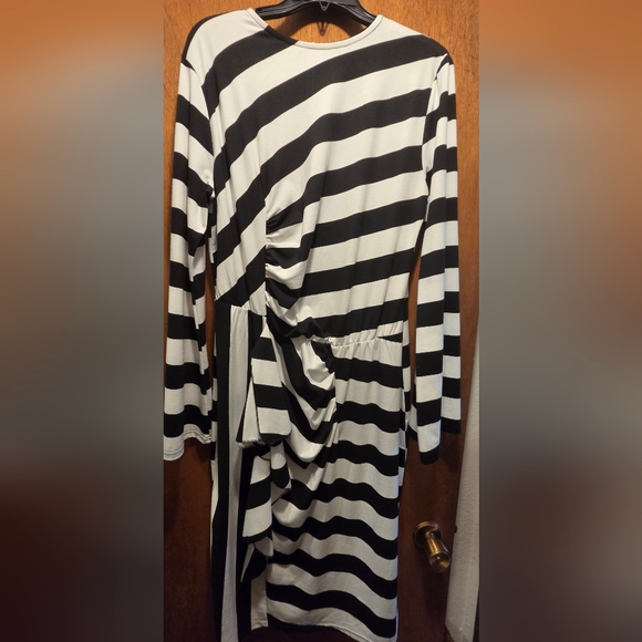 Eloquii Black & White Striped Ruched Midi Dress SzL - Picture 3 of 7